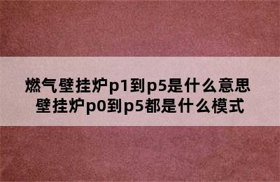 燃气壁挂炉p1到p5是什么意思 壁挂炉p0到p5都是什么模式